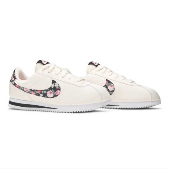 Nike Women's Floral Cream Cortez Sneakers - Picture 1 of 7